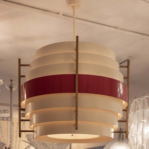 1960s white and red color ceiling light attributed to Stilnovo