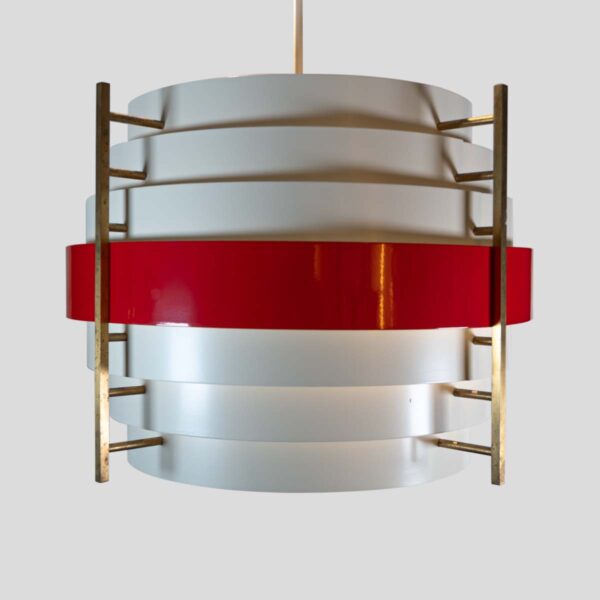 1960s white and red color ceiling light attributed to Stilnovo
