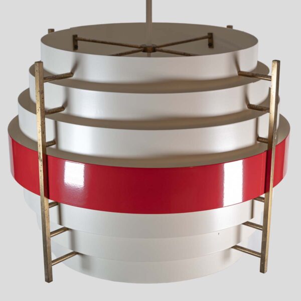 1960s white and red color ceiling light attributed to Stilnovo