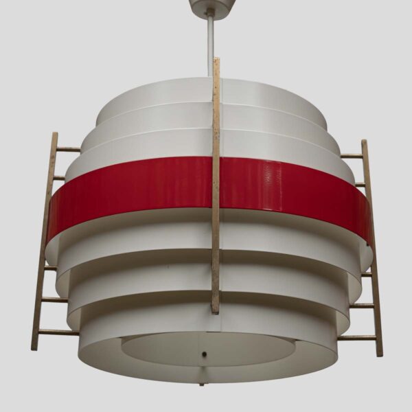 1960s white and red color ceiling light attributed to Stilnovo