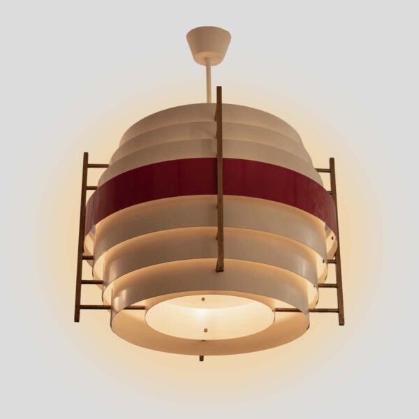 1960s white and red color ceiling light attributed to Stilnovo