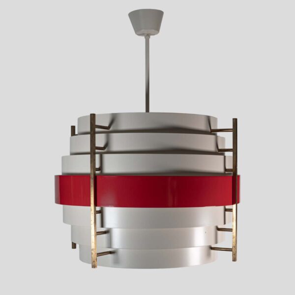 1960s white and red color ceiling light attributed to Stilnovo