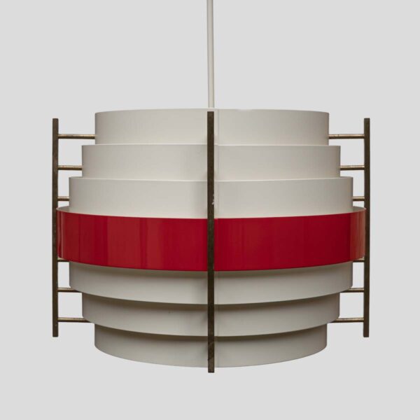 1960s white and red color ceiling light attributed to Stilnovo