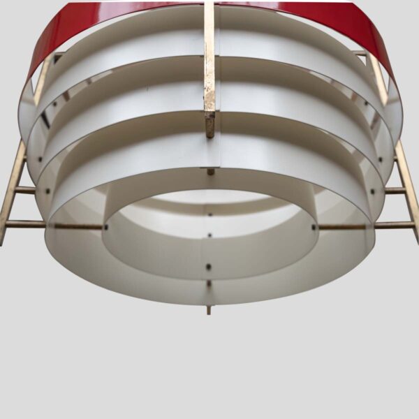 1960s white and red color ceiling light attributed to Stilnovo