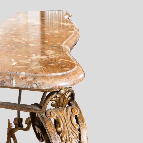 Gilt wrought iron console table attributed to Gilbert Poillerat