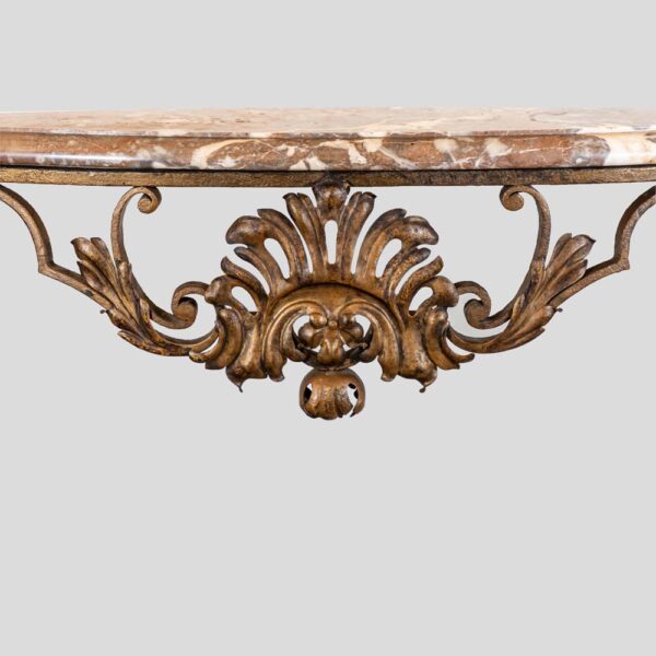 Gilt wrought iron console table attributed to Gilbert Poillerat