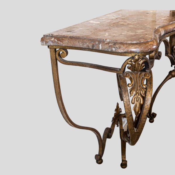 Gilt wrought iron console table attributed to Gilbert Poillerat