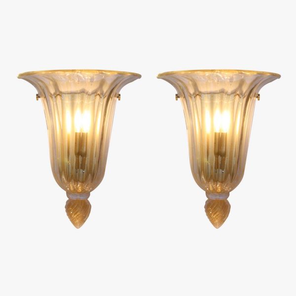 Pair of Mid century Gold and clear glass
