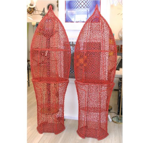 Pair of red colour storages units by Anacleto Spazzapan