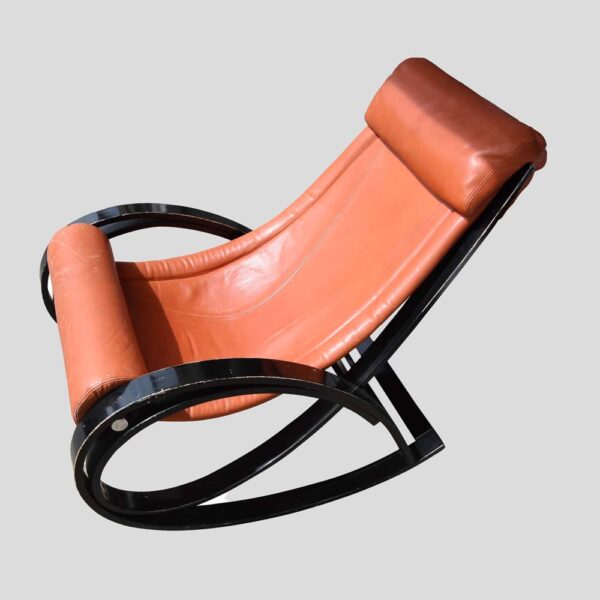 Vintage Red leather Sgarsul Rocking Chair by Gae Aulenti