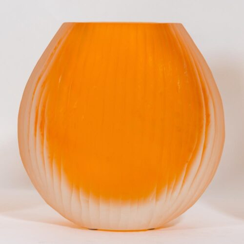 Set of 3 Orange Murano Battuto Vase