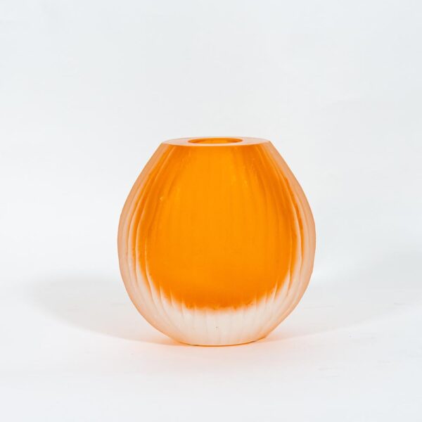 Set of 3 Orange Murano Battuto Vase
