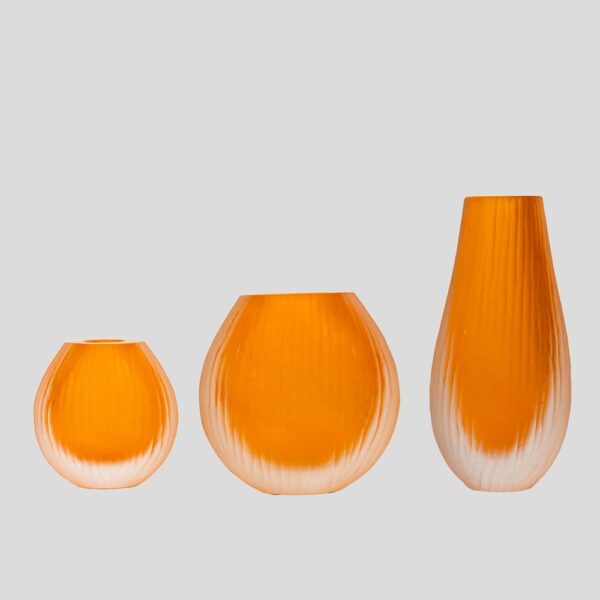 Set of 3 Orange Murano Battuto Vase