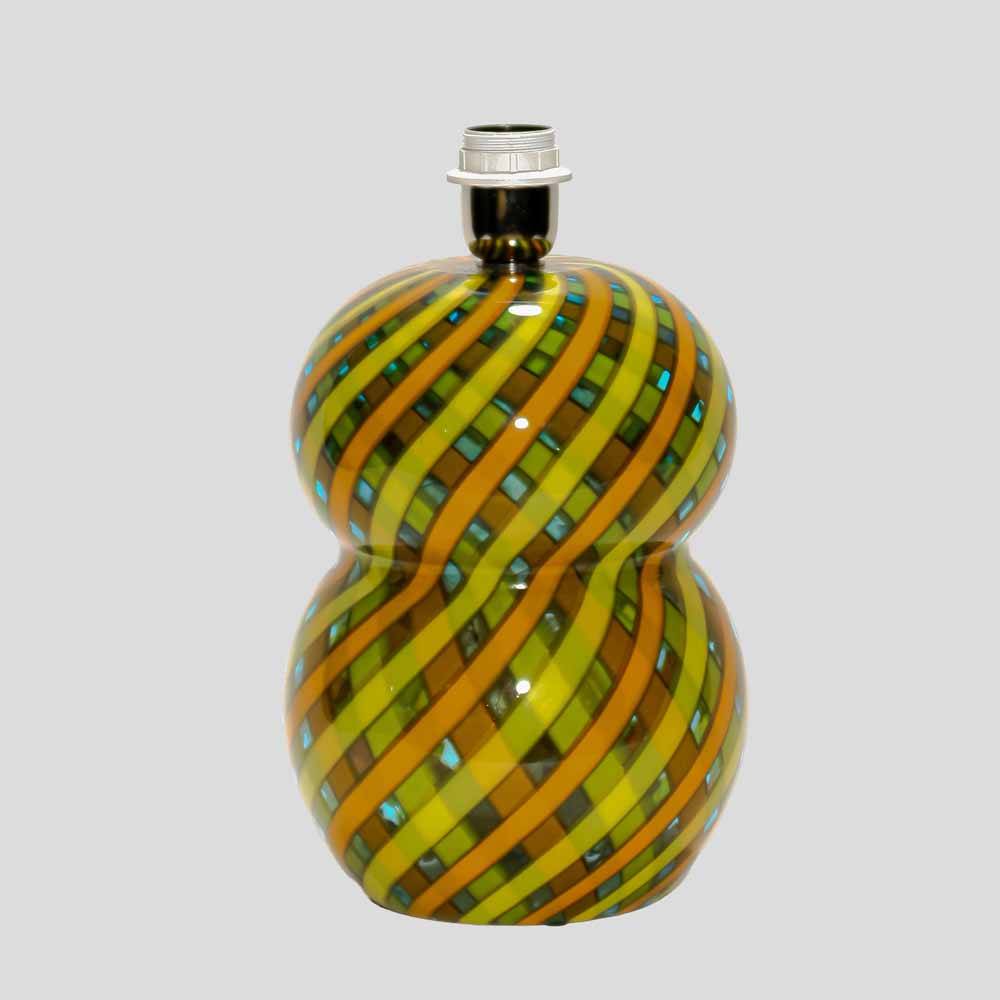 1960s yellow orange and green blown Reticello glass table lamp-FM832 (1)