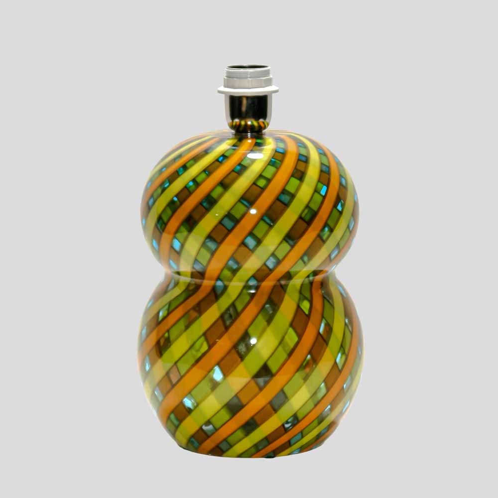 1960s yellow orange and green blown Reticello glass table lamp-FM832 (2)