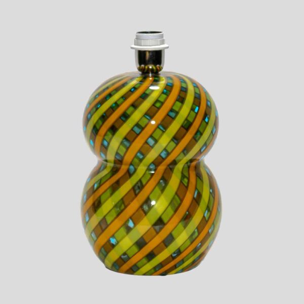 1960s yellow orange and green blown Reticello glass table lamp