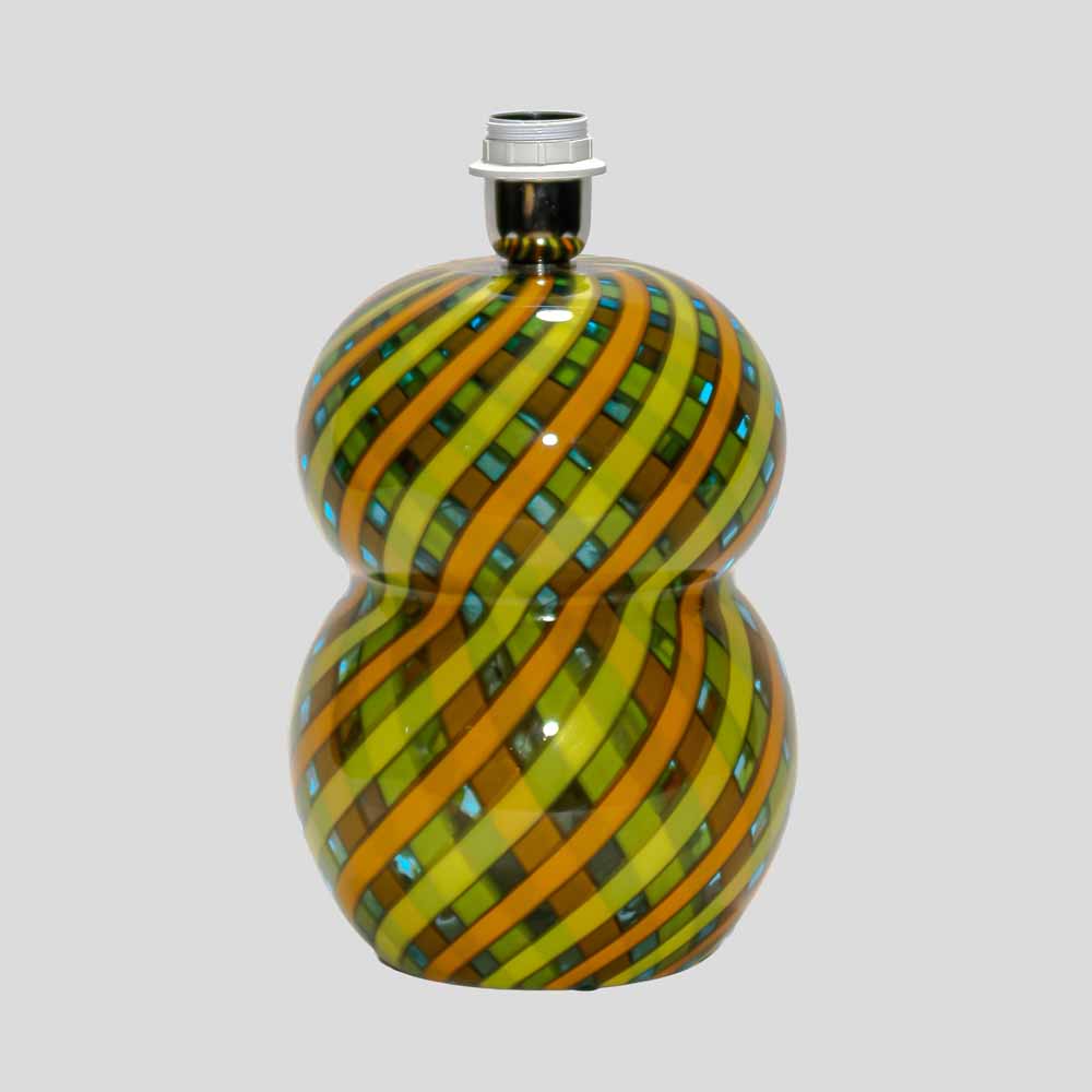 1960s yellow orange and green blown Reticello glass table lamp-FM832 (3)