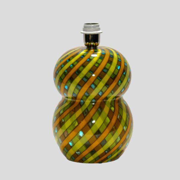 1960s yellow orange and green blown Reticello glass table lamp