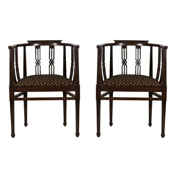 Pair 1930s Side Chairs Curved Back Dark