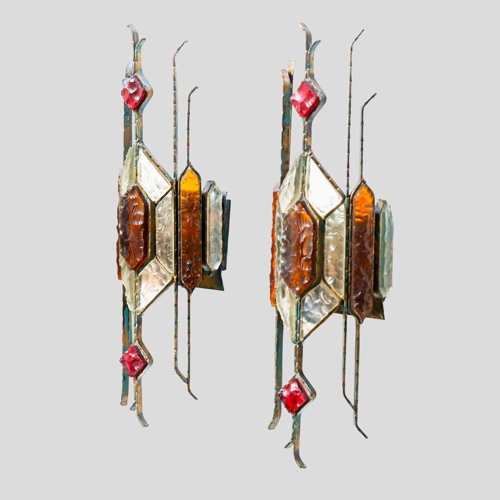 Pair of Hammered Glass on wrought Wall Lights By Longobard-FM1896 (4)