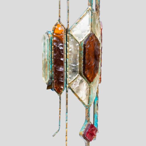 Pair of Hammered Glass on wrought Wall Lights By Longobard
