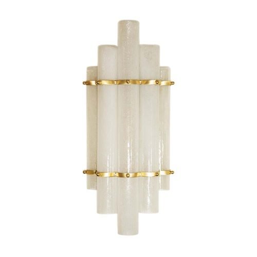 Pair of blown Murano glass tubes and brass wall lights