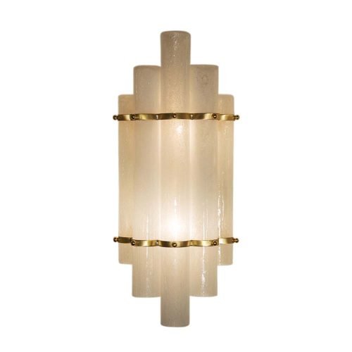 Pair of blown Murano glass tubes and brass wall lights