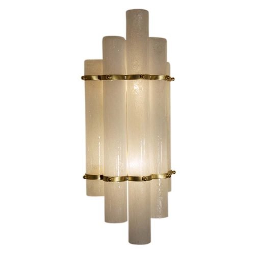 Pair of blown Murano glass tubes and brass wall lights