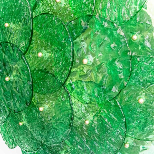 Flash Mount Murano Emerald Green Textured Blown Disc Glass