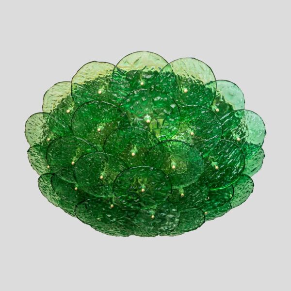 Flash Mount Murano Emerald Green Textured Blown Disc Glass