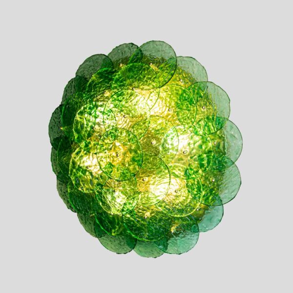 Flash Mount Murano Emerald Green Textured Blown Disc Glass