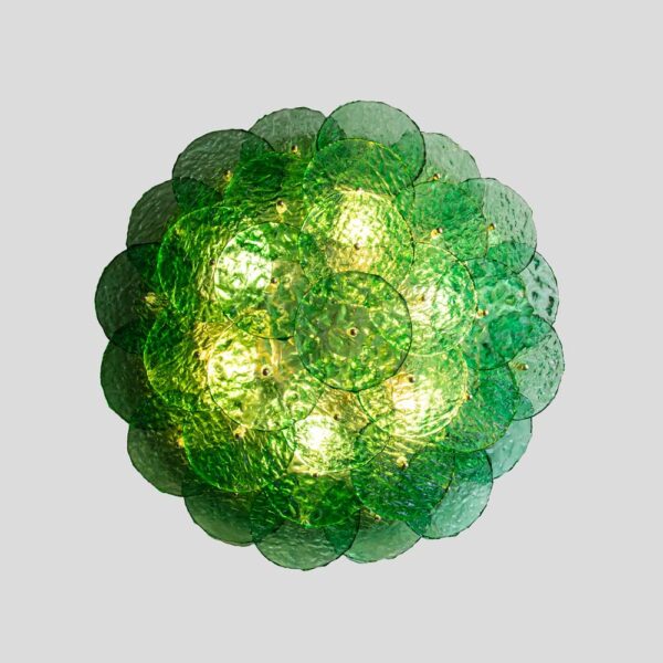 Flash Mount Murano Emerald Green Textured Blown Disc Glass