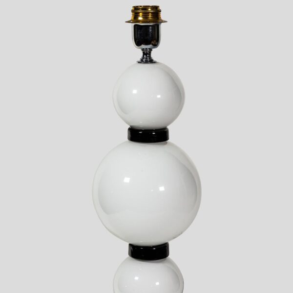 Pair of hand blown glass white and black table lamps
