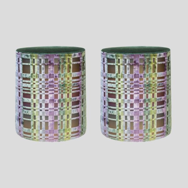 Pair of Italian design stools patterned fabric
