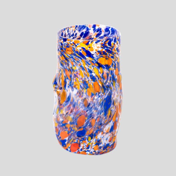 Blue orange and clear unique Murano glass Gotto cup.