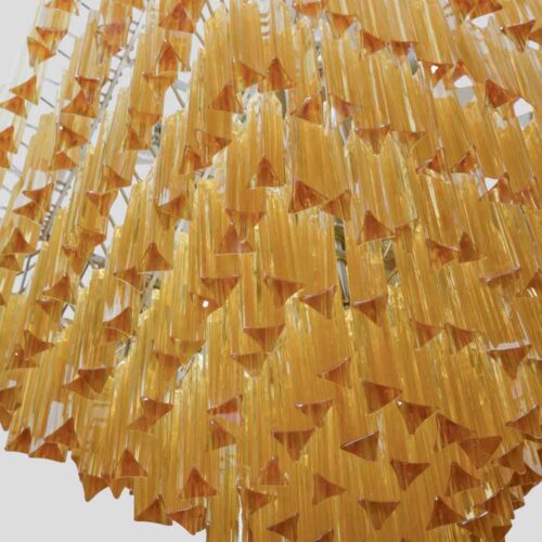 Large square Venini amber colour triedri glass ceiling light