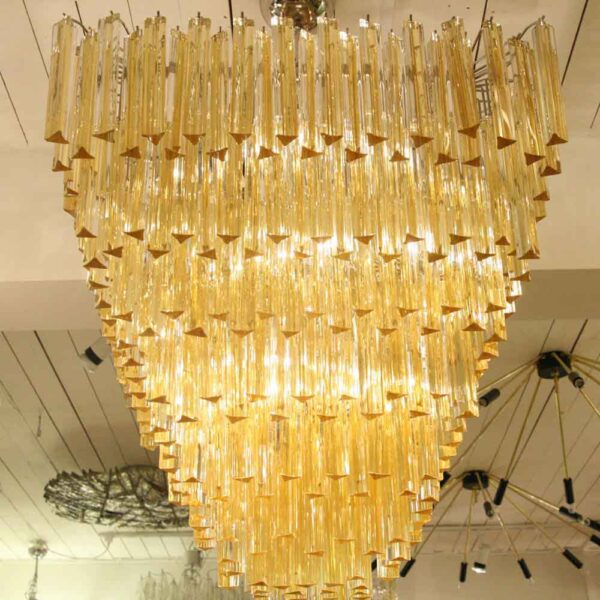 Large square Venini amber colour triedri glass ceiling light