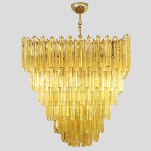 Large square Venini amber colour triedri glass ceiling light