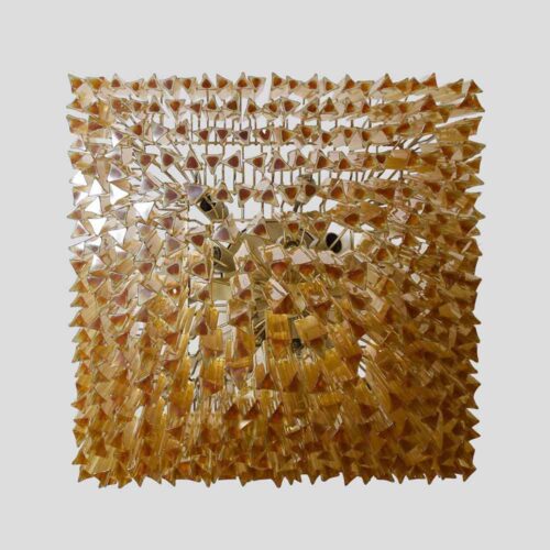 Large square Venini amber colour triedri glass ceiling light