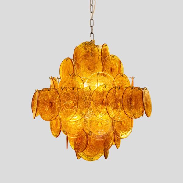Italian amber colour Bullicante Disc Chandelier from Vistosi