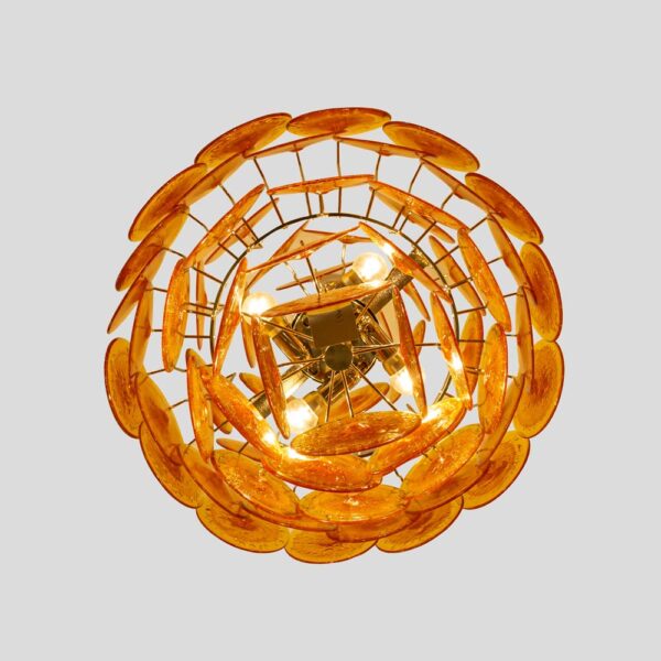 Italian amber colour Bullicante Disc Chandelier from Vistosi
