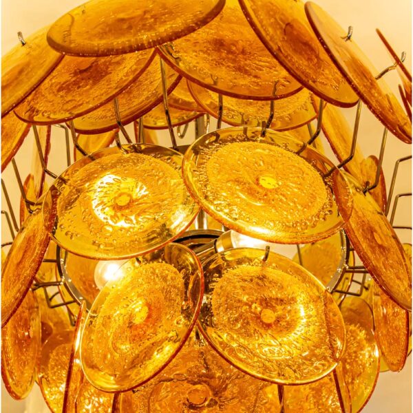Italian amber colour Bullicante Disc Chandelier from Vistosi