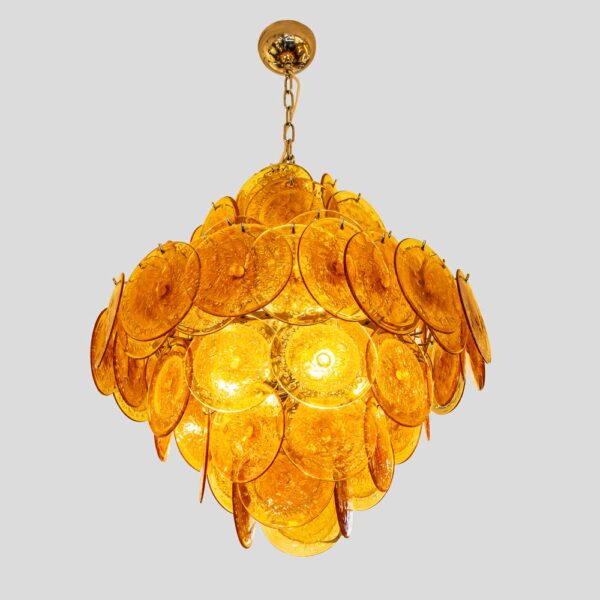 Italian amber colour Bullicante Disc Chandelier from Vistosi