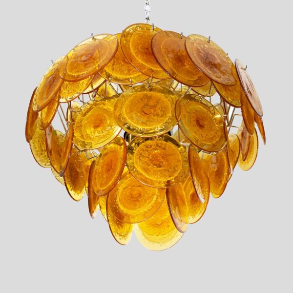 Italian amber colour Bullicante Disc Chandelier from Vistosi