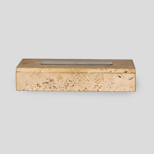 Travertino marble box with silver plate plaque Italian