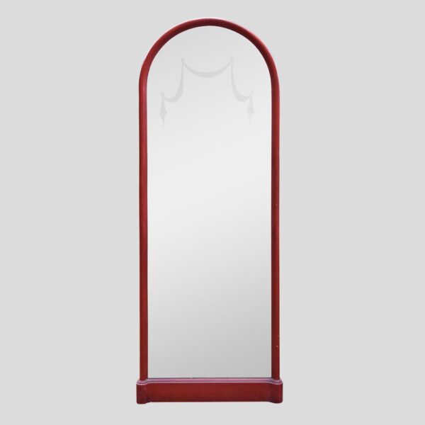 1940's red lacquered arc mirror
