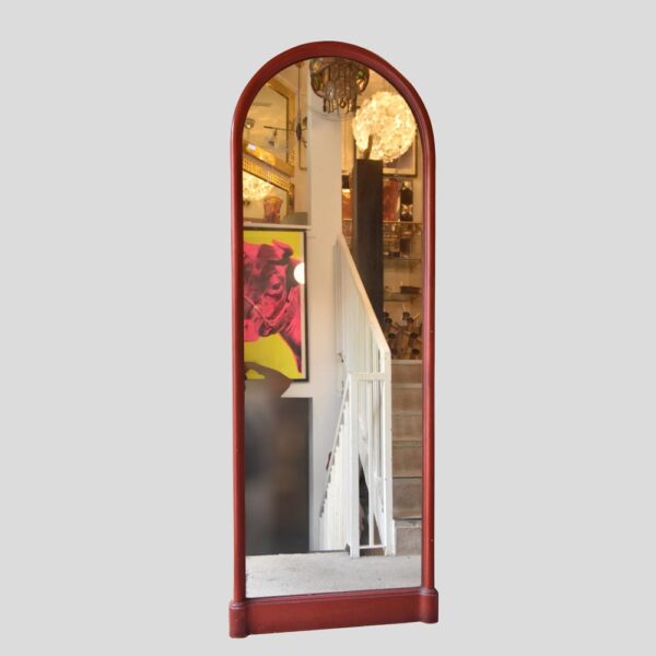 1940's red lacquered arc mirror