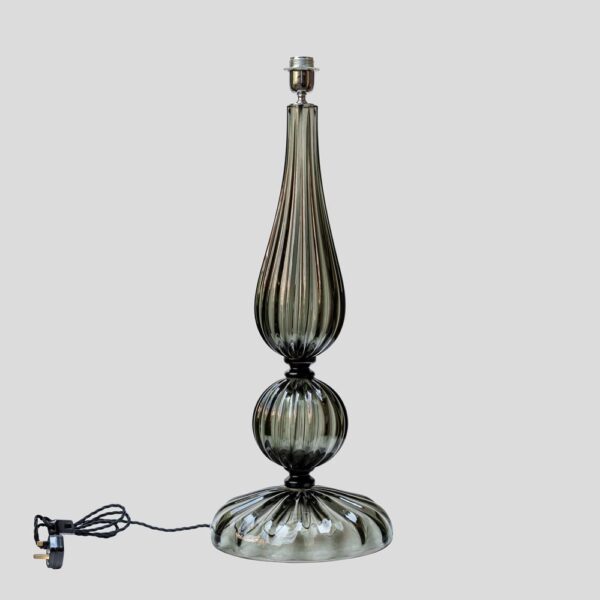 Pair of tall smoke grey Blown Murano glass table lamps