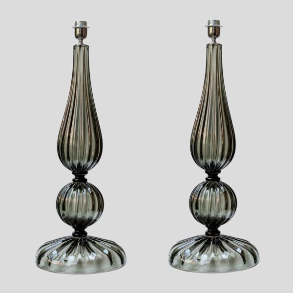 Pair of tall smoke grey Blown Murano glass table lamps