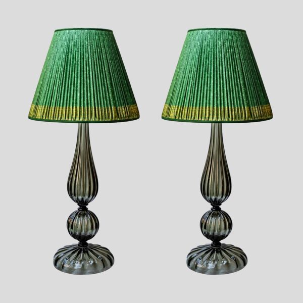 Pair of tall smoke grey Blown Murano glass table lamps